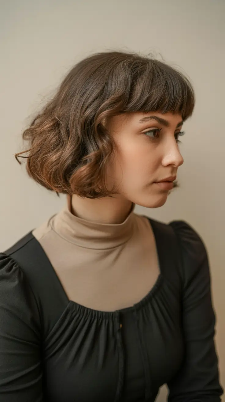 winter haircuts for round faces 2025-2026 Rounded Bob with Soft Bangs