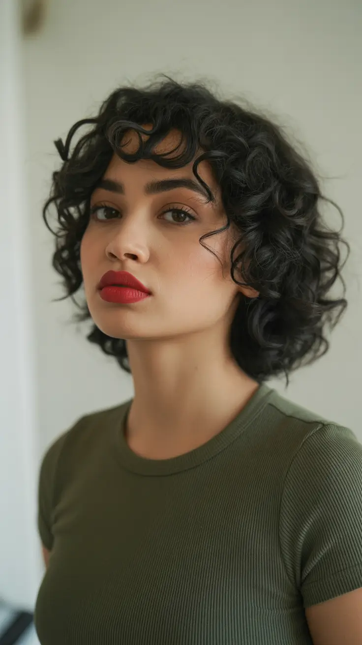 winter haircuts for round faces 2025-2026 Defined Curly Bob