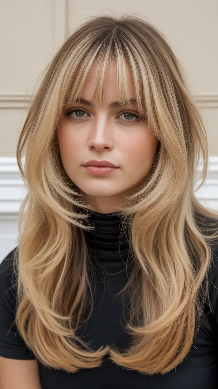 winter haircuts for round faces 2025-2026 Soft Layered Cut with Wispy Bangs