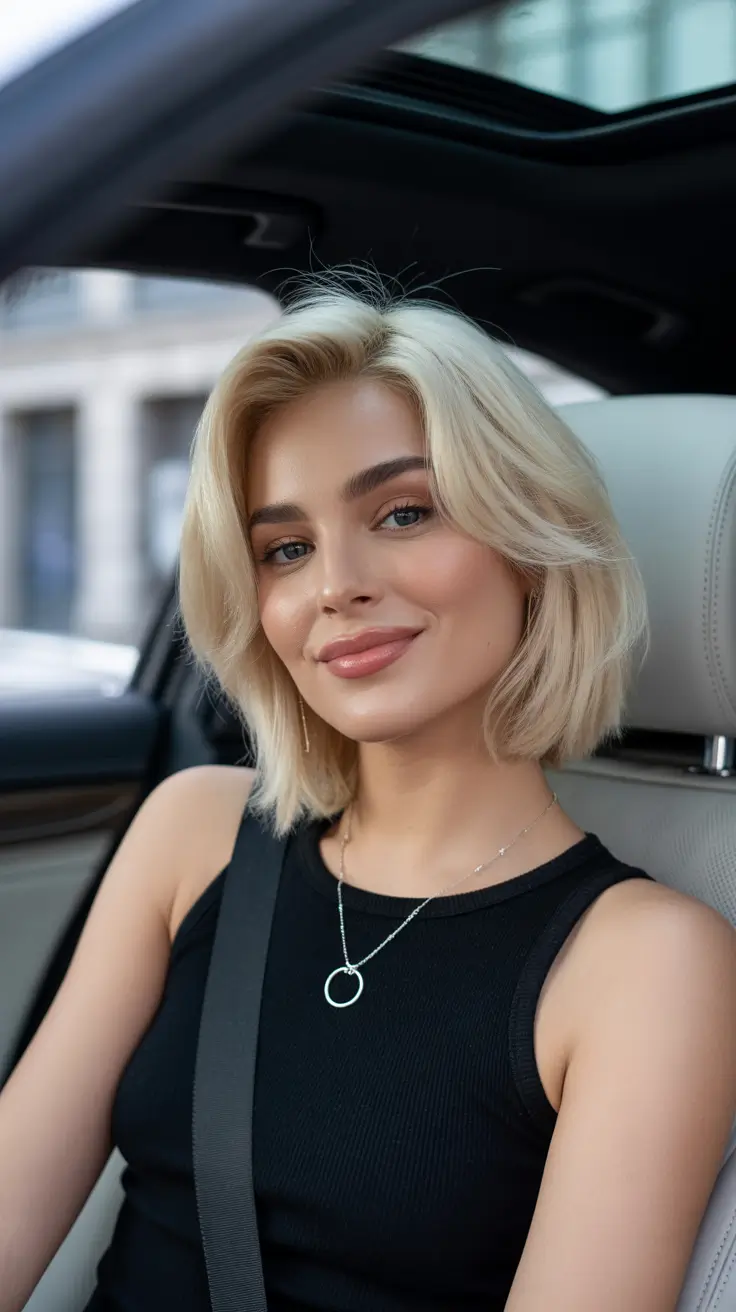 winter haircuts for round faces 2025-2026 Polished Blonde Bob with Volume