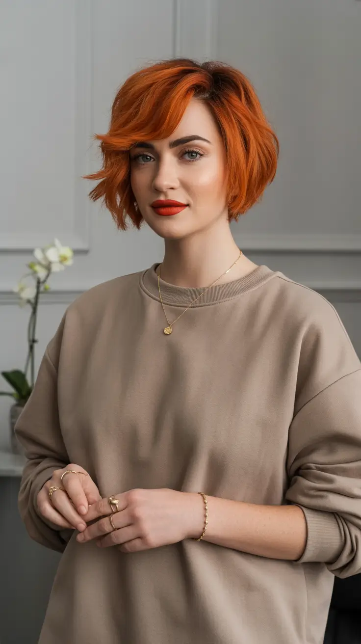 winter haircuts for round faces 2025-2026 Fiery Textured Bob