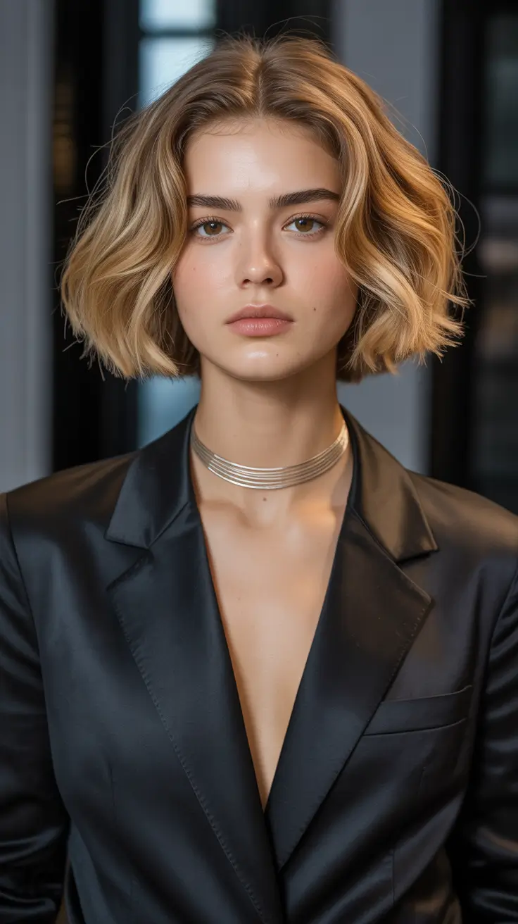 winter haircuts for round faces 2025-2026 Polished Blonde Lob