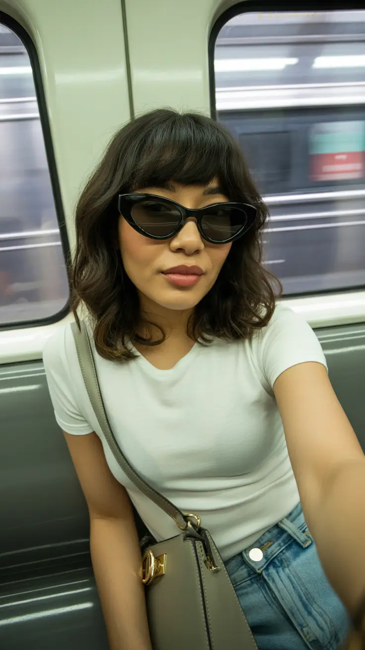 winter haircuts 2025-2026 Textured Medium Waves With Bangs