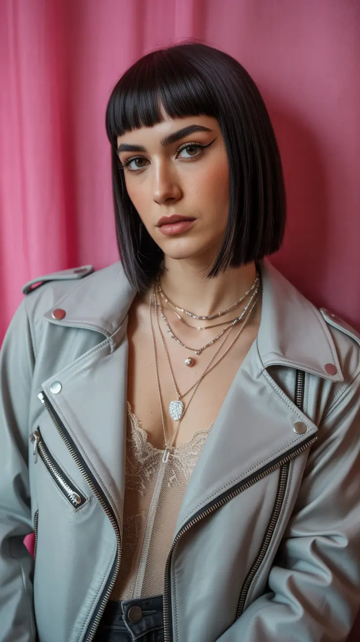 winter haircuts 2025-2026 Sleek Blunt Bob with Fringe