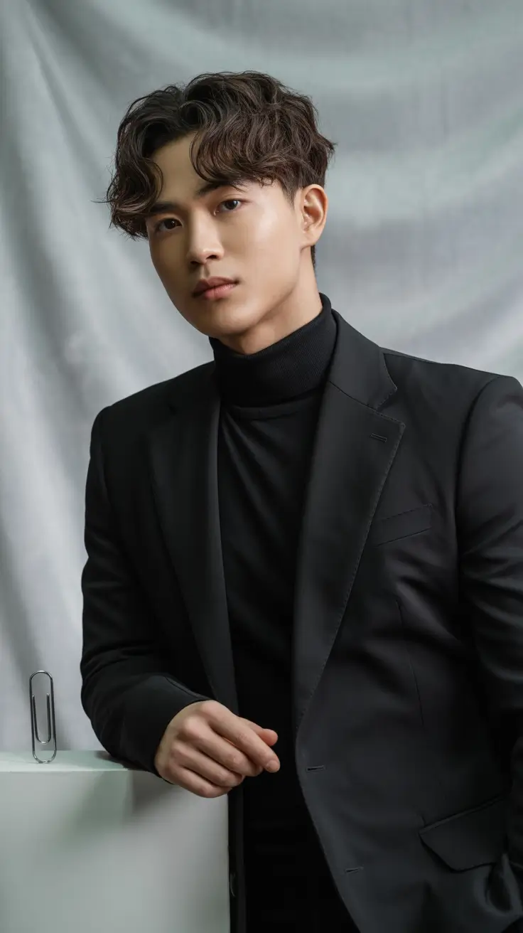 winter haircuts for men 2025-2026 Waves with Tailored Suit Energy