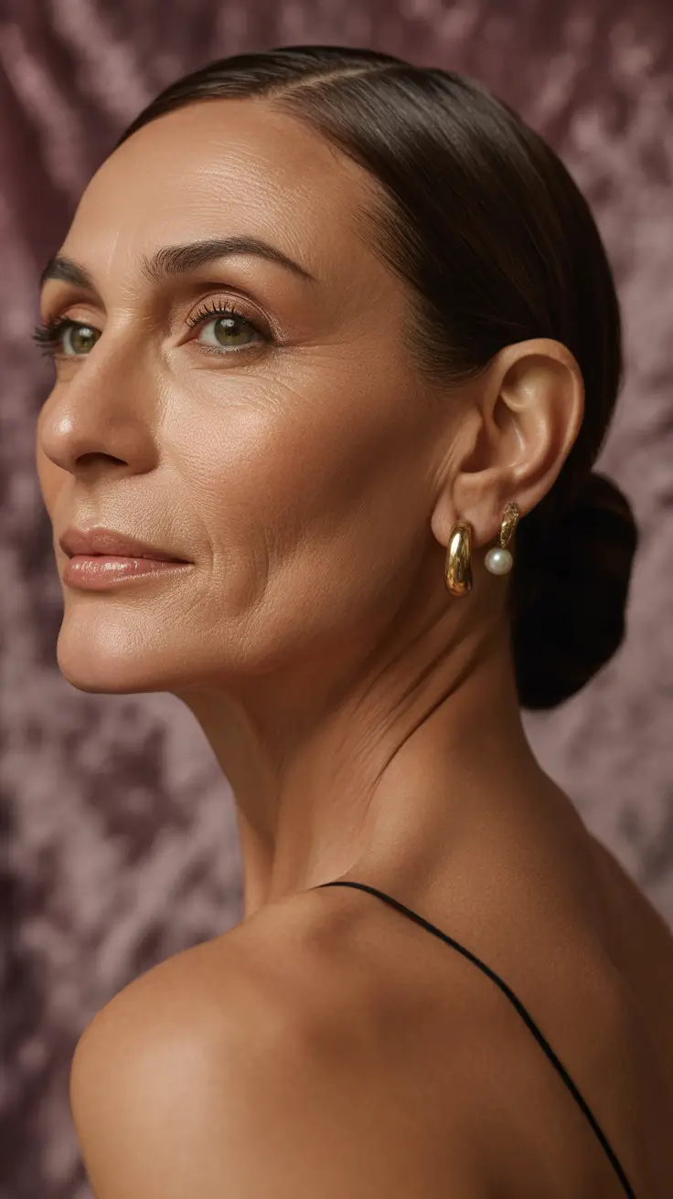 winter hairstyles and color for women over 40 2025-2026 Graceful Sleek Low Bun