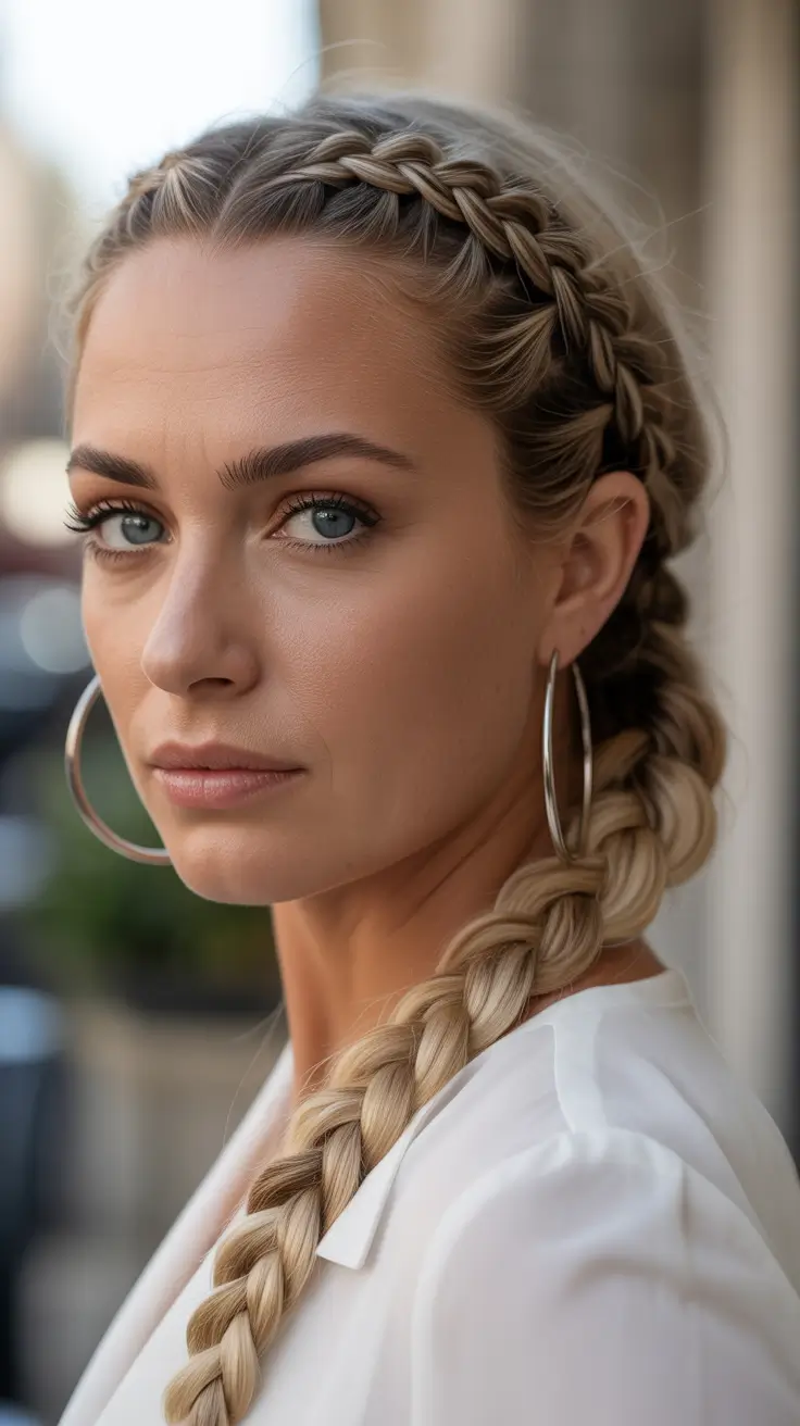 winter hairstyles and color for women over 40 2025-2026 Classic Braided Crown