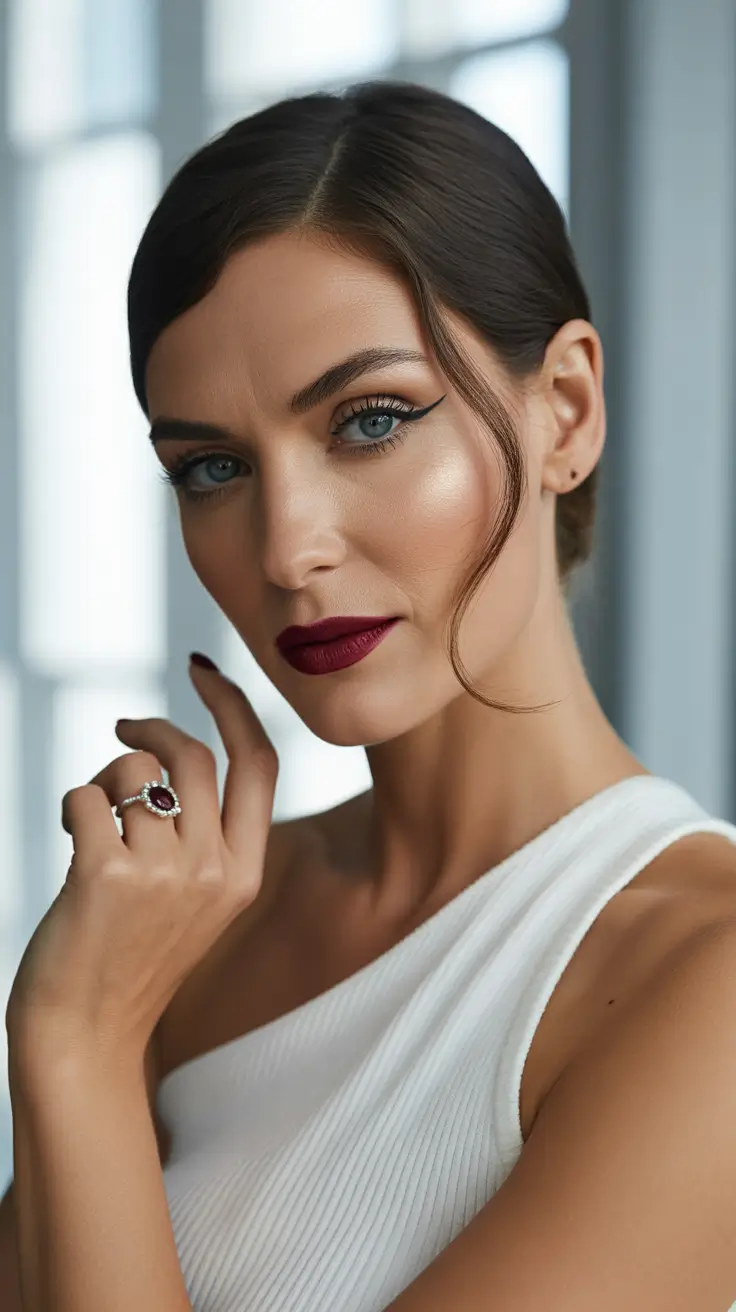 winter hairstyles and color for women over 40 2025-2026 Polished Bun with Face-Framing Curl