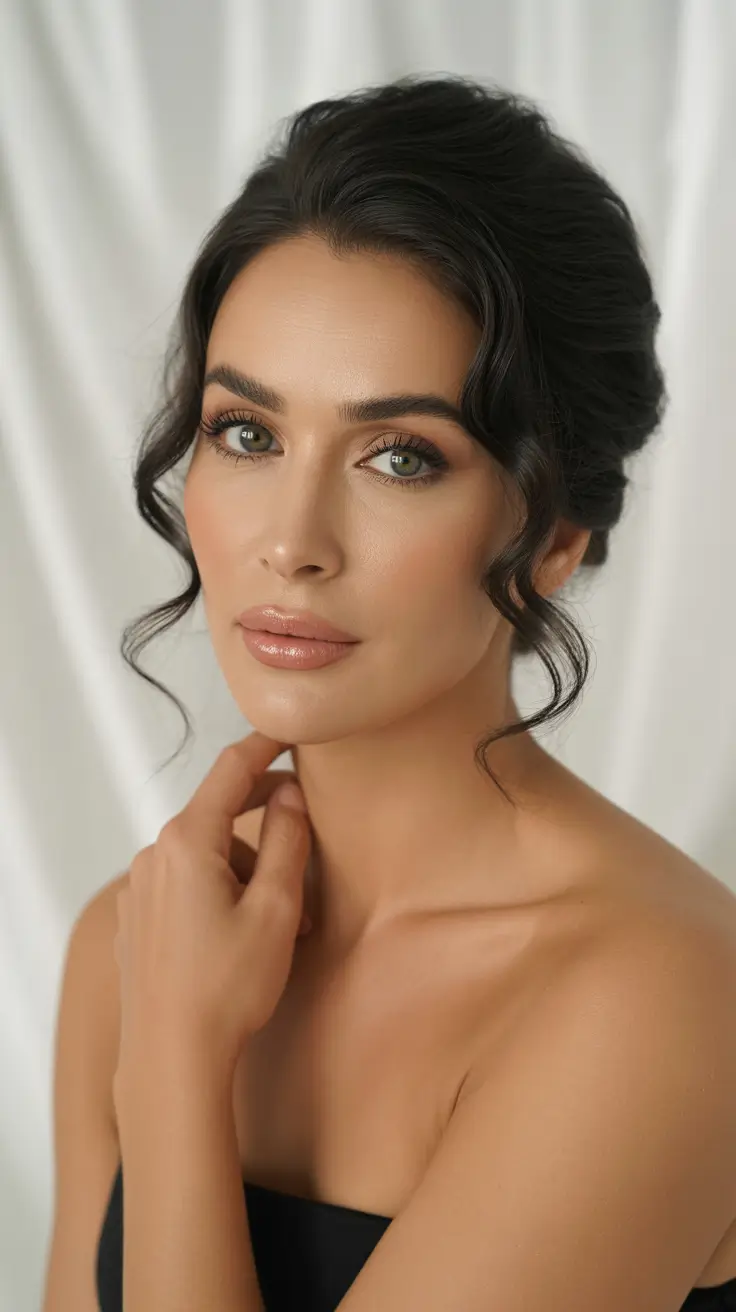 winter hairstyles and color for women over 40 2025-2026 Soft Romantic Updo