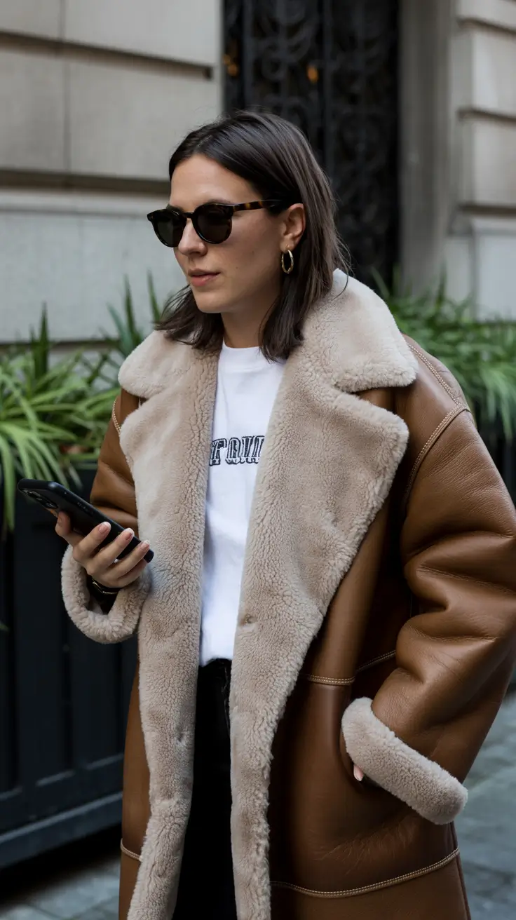 winter outfits 2025-2026 Heritage Shearling with a Modern Edge