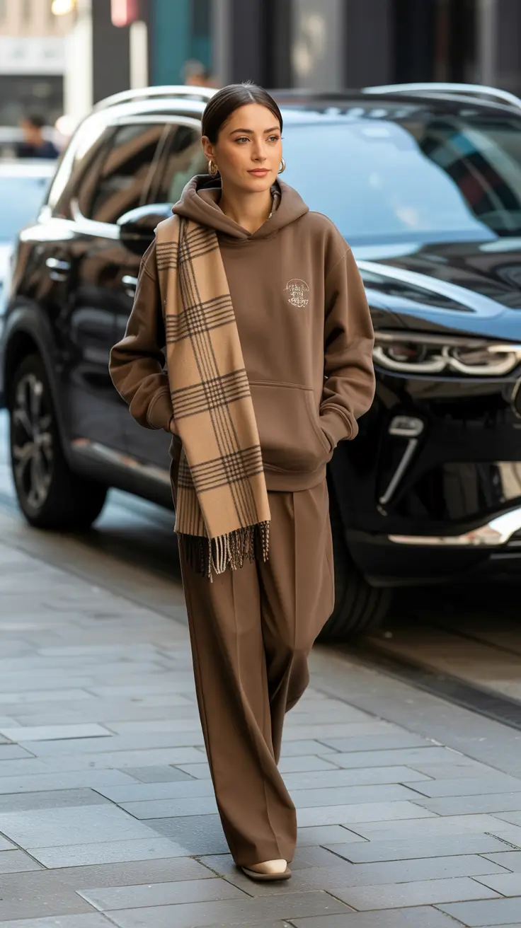 winter outfits 2025-2026 Minimalist Tracksuit with Heritage Plaid