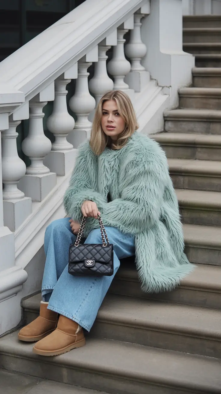 winter outfits 2025-2026 Minty Fresh Glam in the Cold