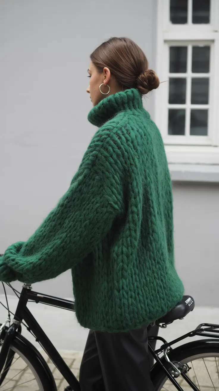 winter outfits 2025-2026 Cozy Cool in Emerald Chunky Knit