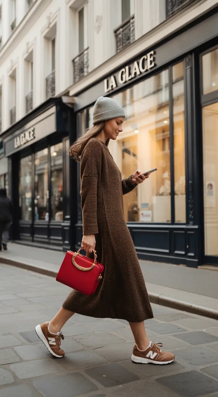 winter outfits inspiration 2025 Parisian Casual with a Pop of Red