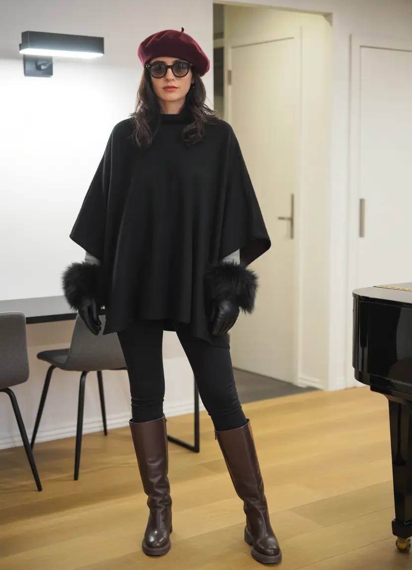 winter outfits inspiration 2025 Parisian Noir with a Dramatic Twist