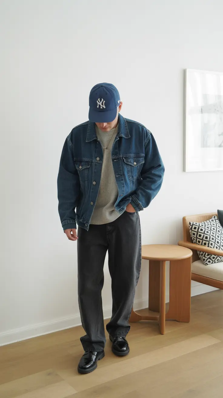 winter outfits men 2025-2026 Layered Denim with Effortless Cool