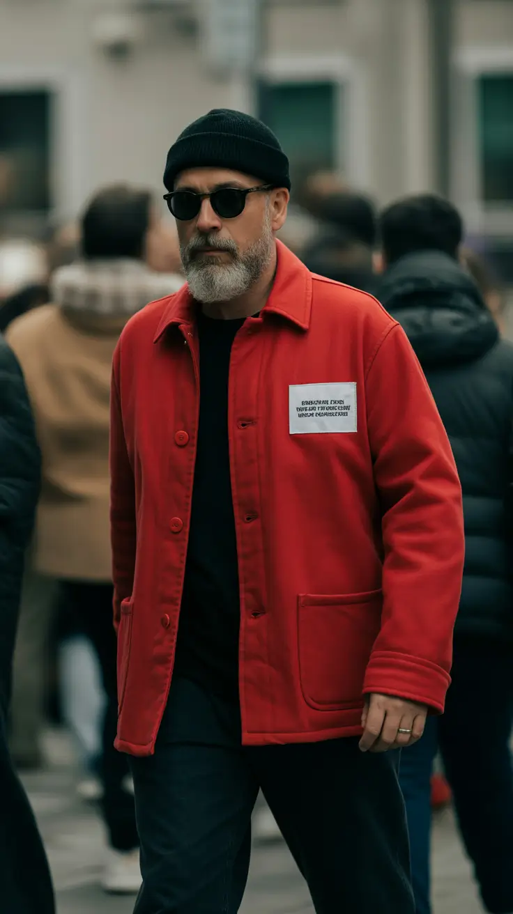 winter outfits men 2025-2026 Red Jacket Street Statement