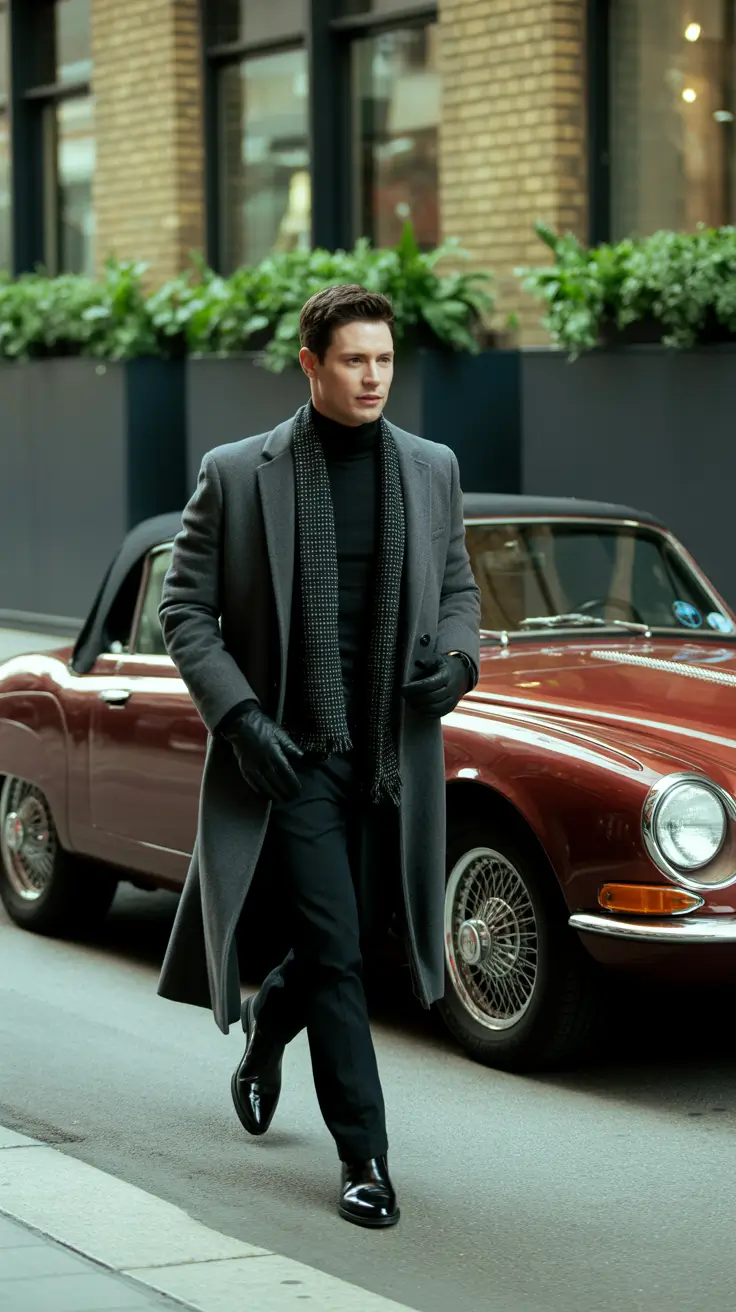 winter outfits men 2025-2026 Grey Coat Power Dressing