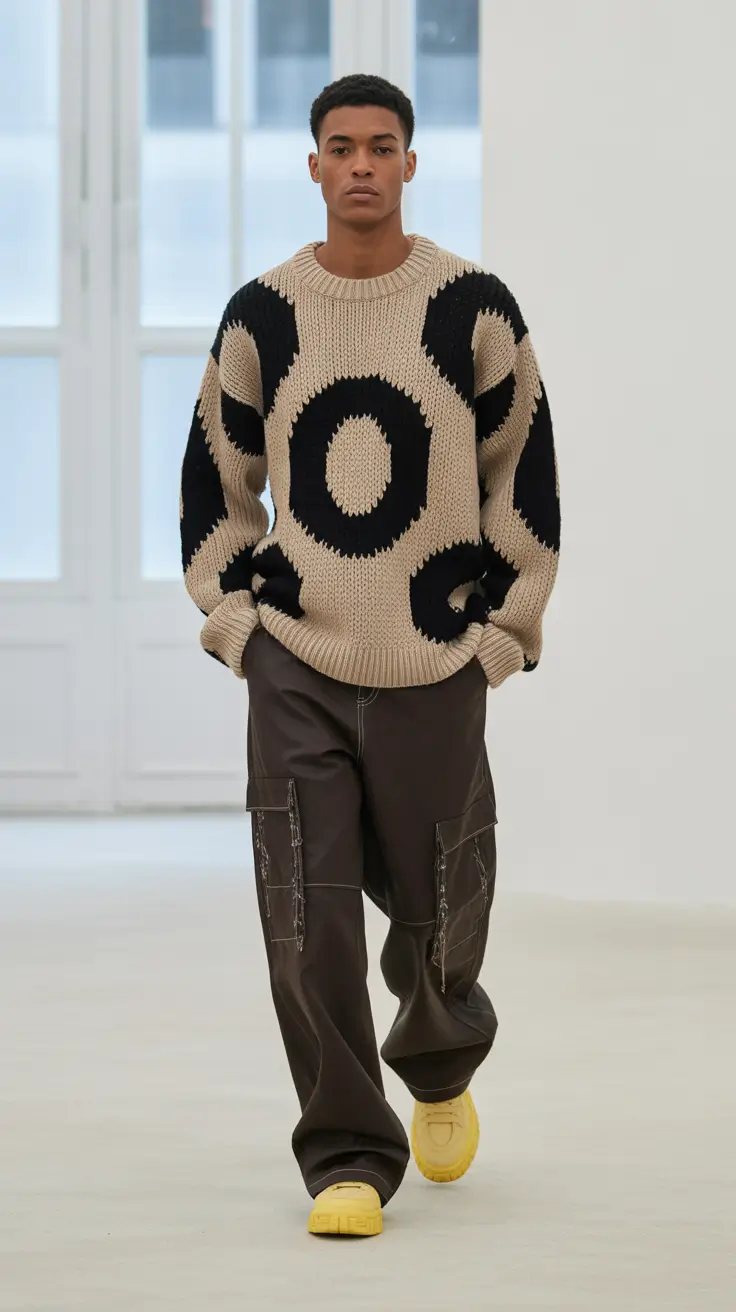 winter outfits men 2025-2026 Graphic Knit and Cargo Influence