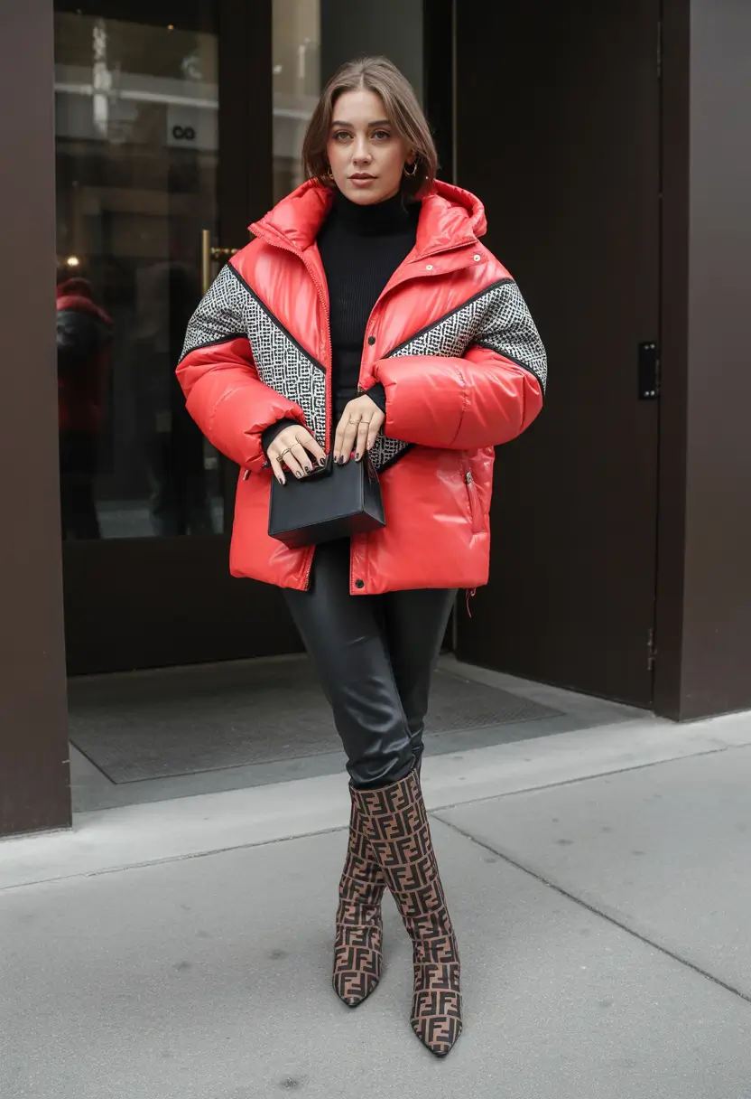 2025-2026 Statement Boots Bold Chevron puffer jacket outfit