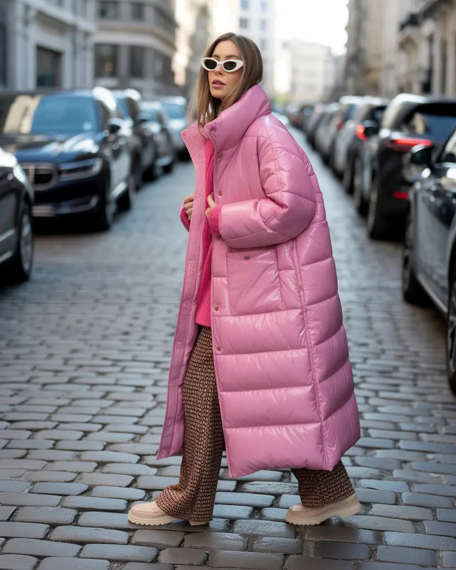 puffer jacket outfit 2025-2026 Bubblegum Drama in Full Length