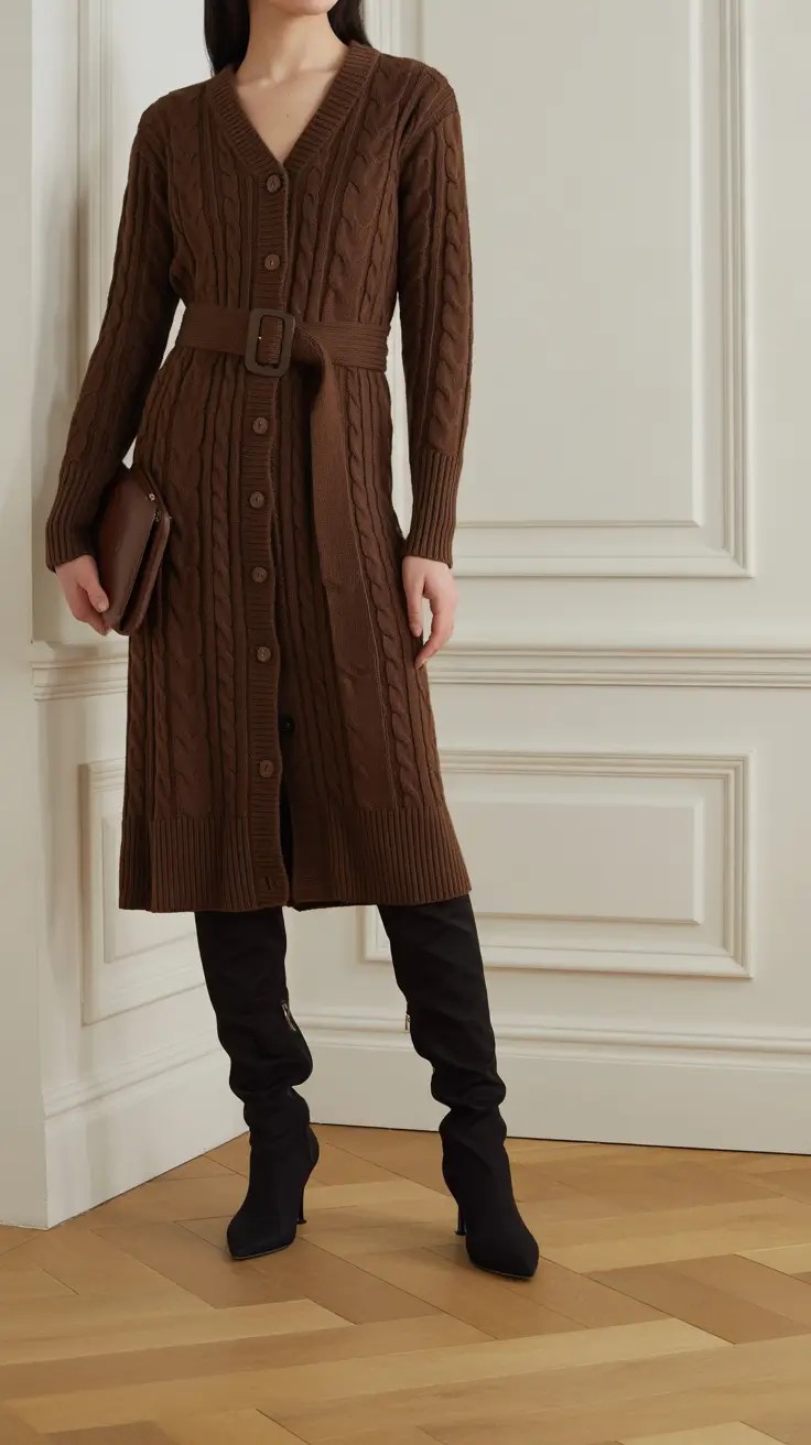 winter work outfits 2025-2026 Chocolate Knit Sophistication