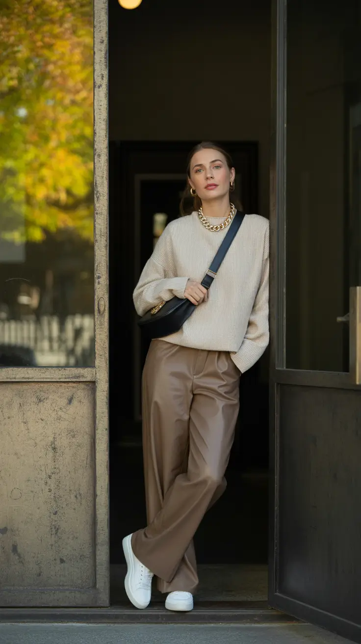 winter work outfits 2025-2026 Effortless Knit and Leather