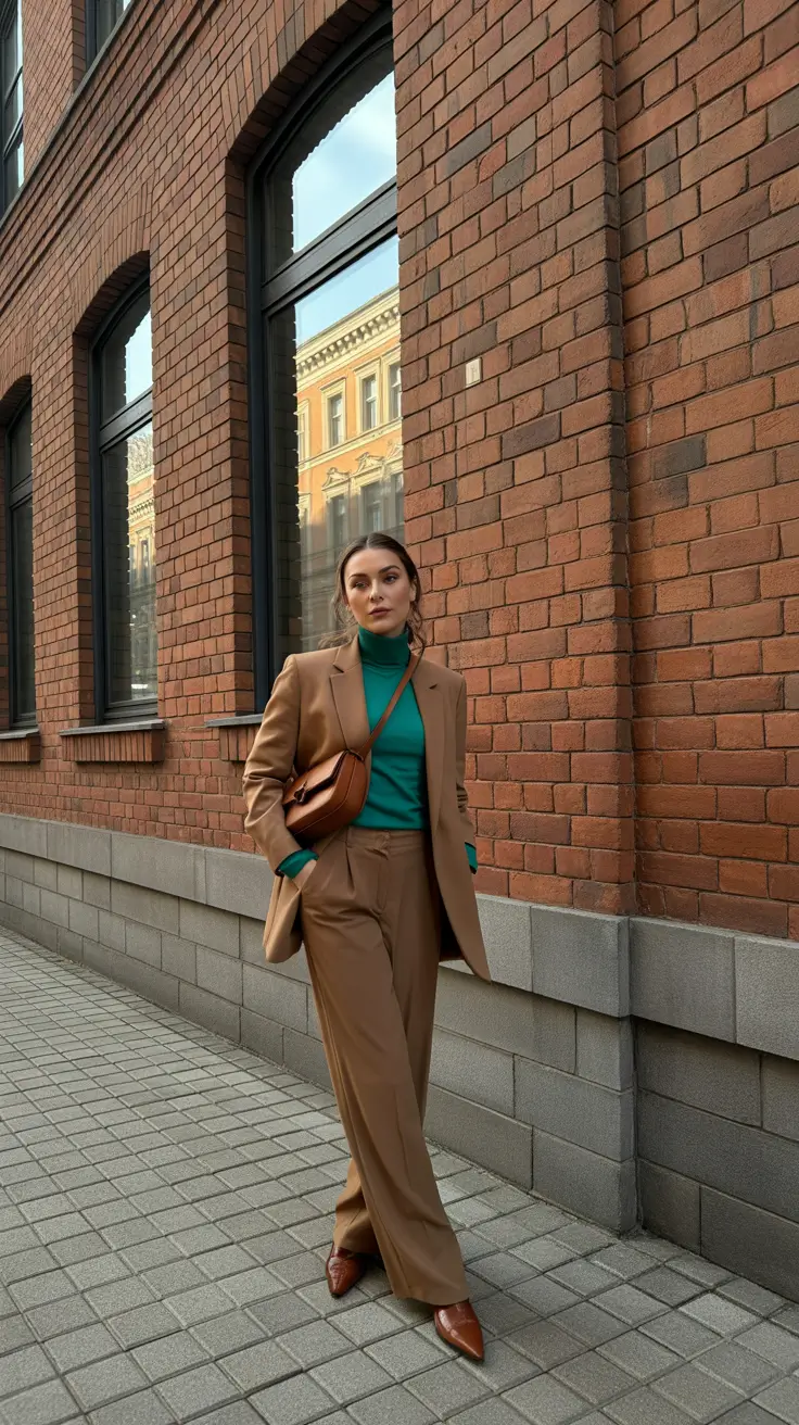 winter work outfits 2025-2026 Classic Camel with a Twist