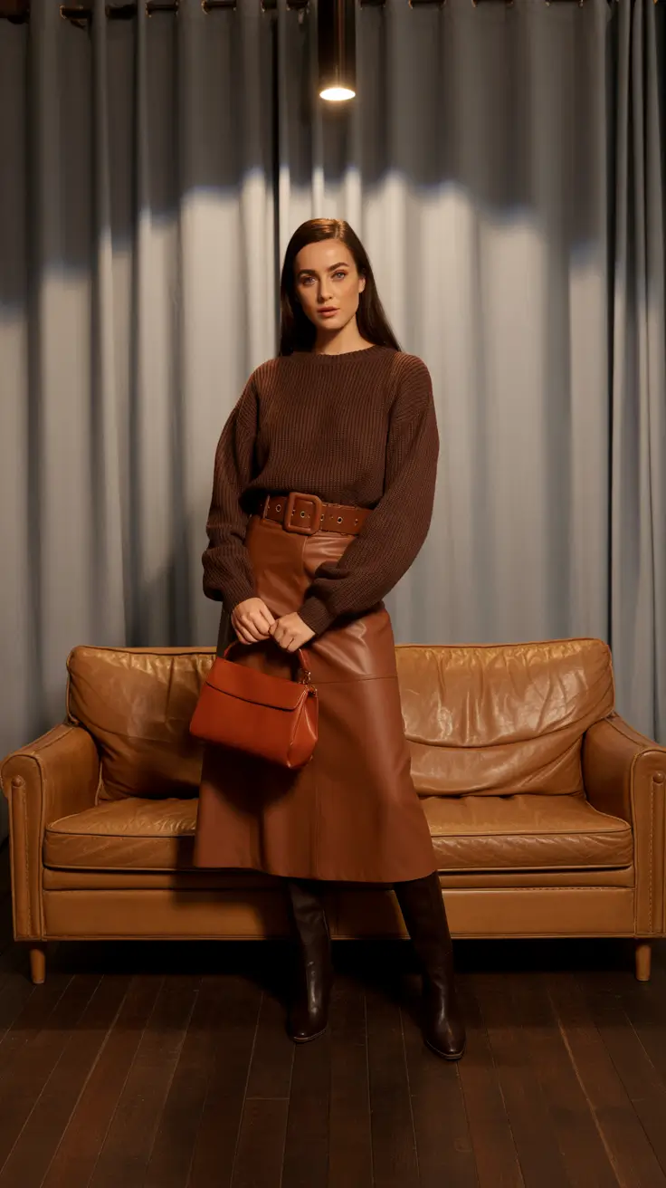 winter work outfits 2025-2026 Monochrome Leather Play