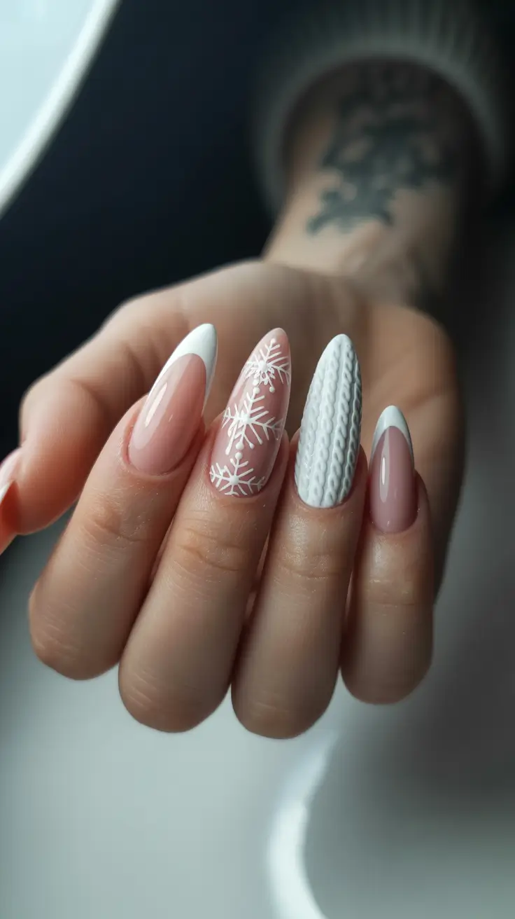 Acrylic Nail Trends Winter 2025–2026 Snowflake French Elegance