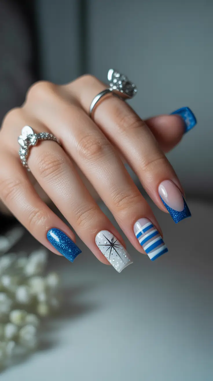 Acrylic Nail Trends Winter 2025–2026 Frozen Sapphire Lines