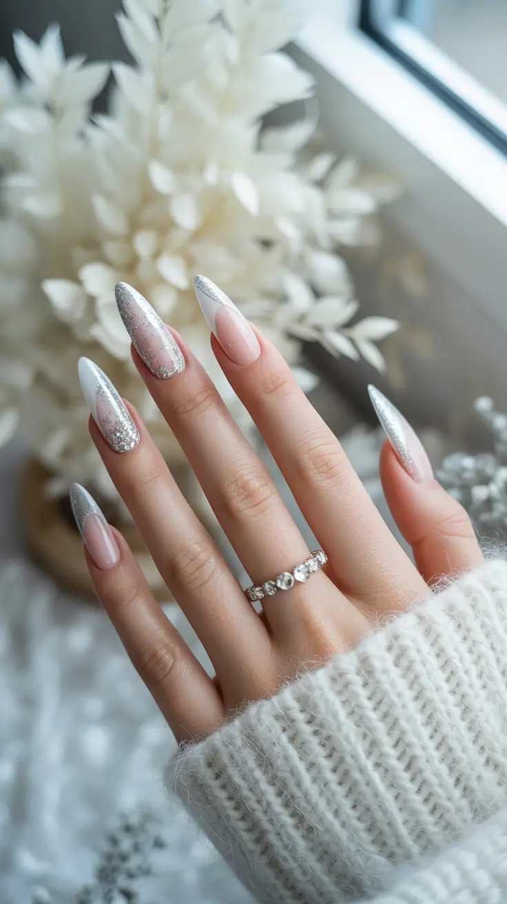 Acrylic Nail Trends Winter 2025–2026 Silver Frost French