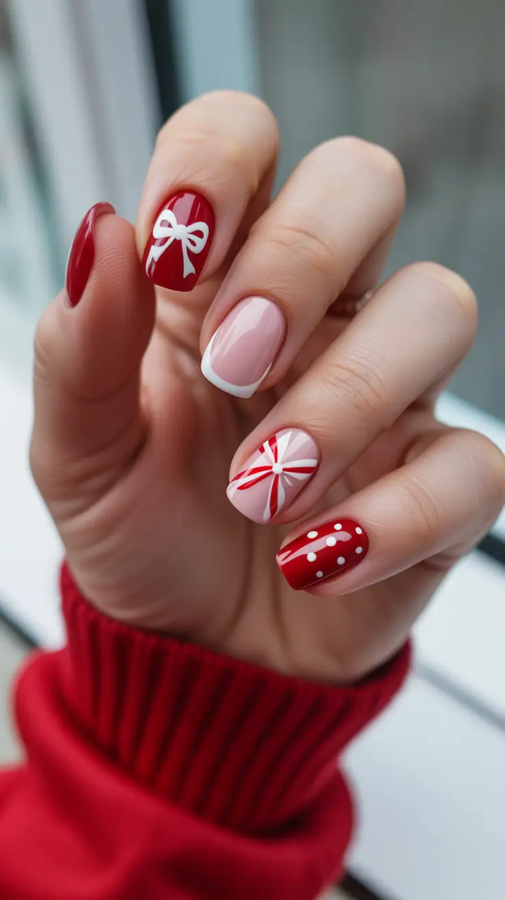 Acrylic Nail Trends Winter 2025–2026 Red Ribbon Delight