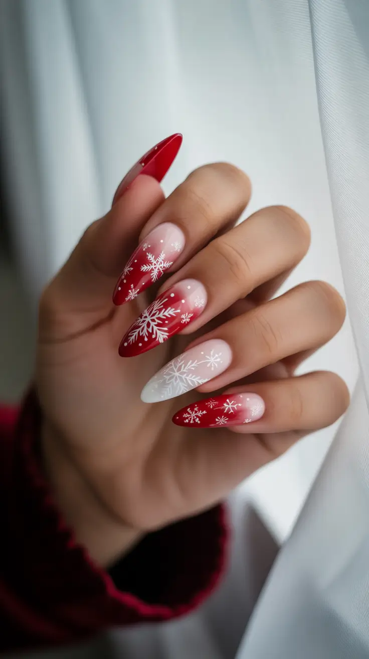 Acrylic Nail Trends Winter 2025–2026 Crimson Frost Ombre