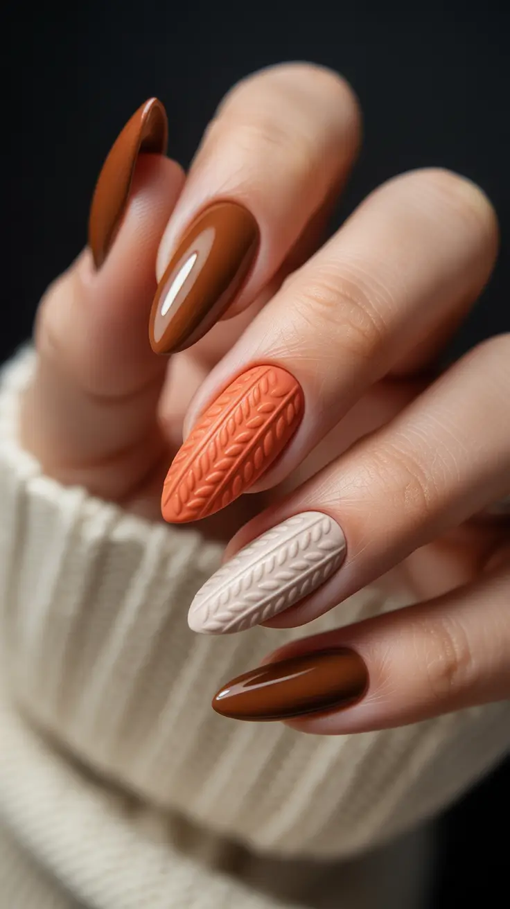 Acrylic Nail Trends Winter 2025–2026 Toffee Knit Layers