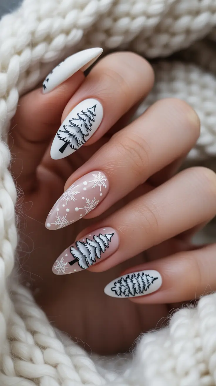 Acrylic Nail Trends Winter 2025–2026 Frosted Pine Charm