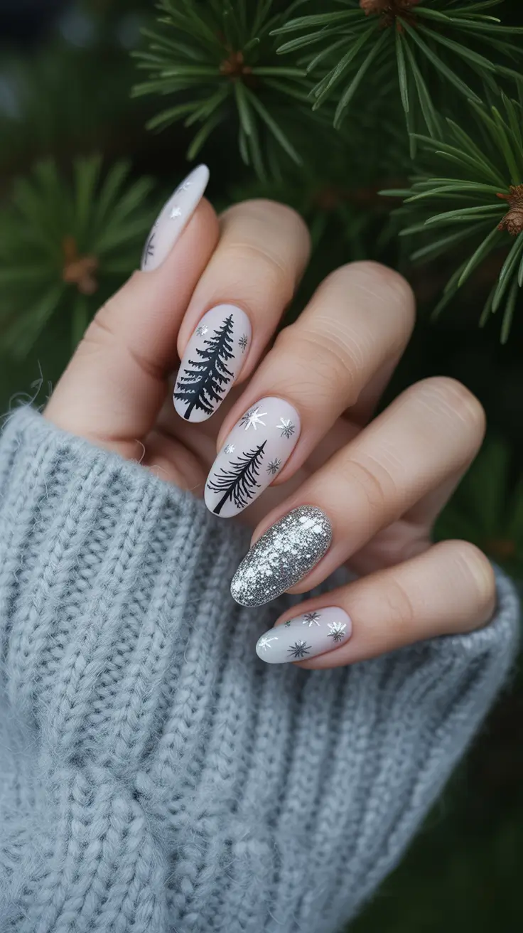 Acrylic Nail Trends Winter 2025–2026 Silver Pines & Starlight