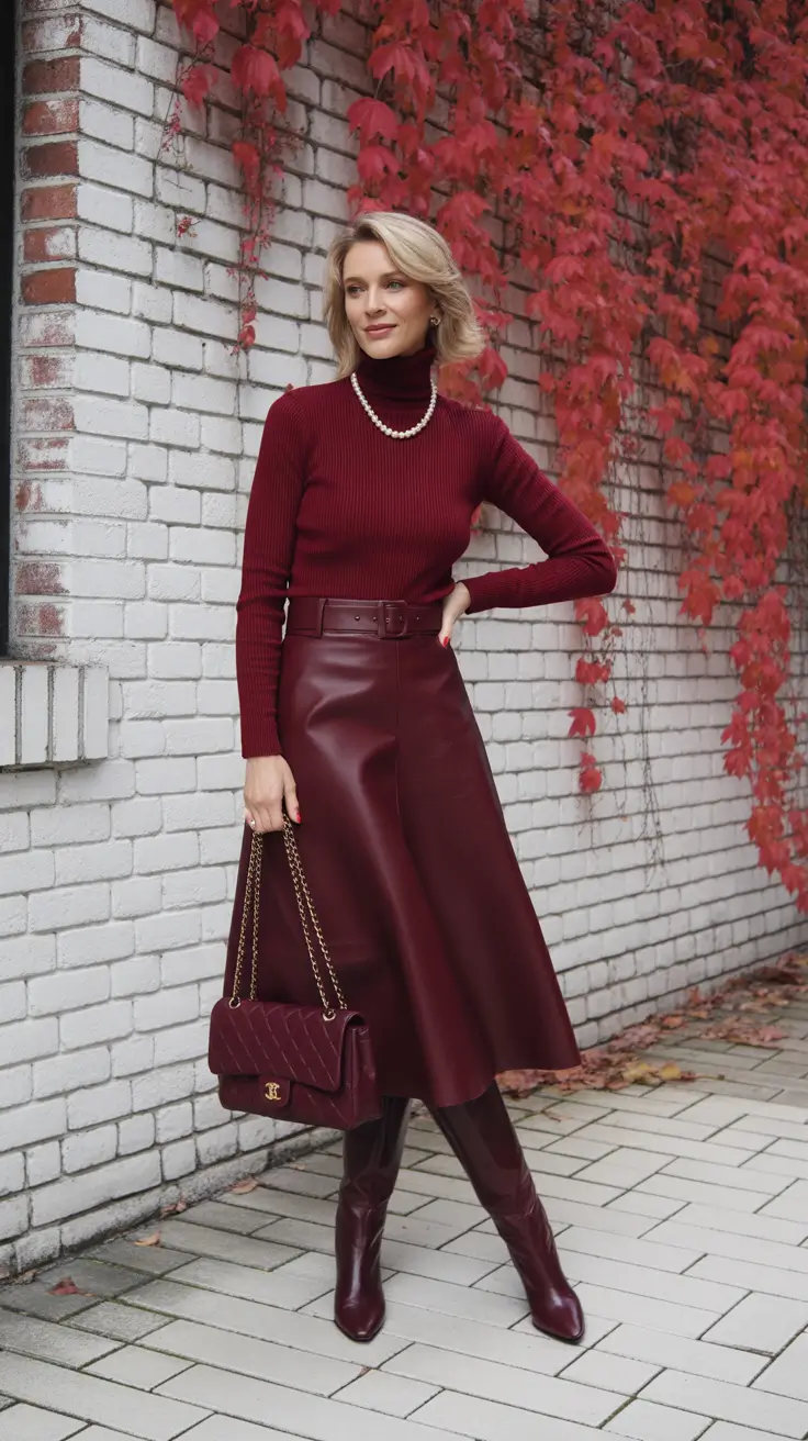 basic outfits 2026 Wine-Red Elegance