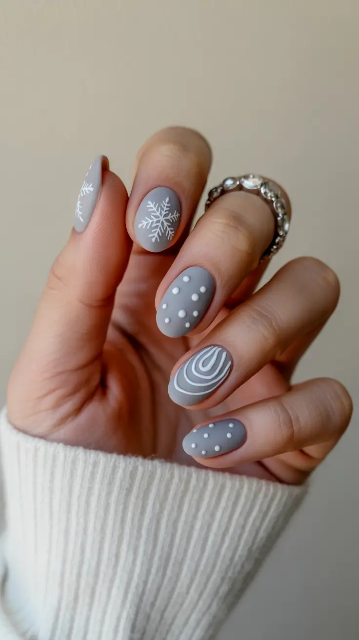 Best Acrylic Nails Christmas 2025 Frosty Grey Elegance