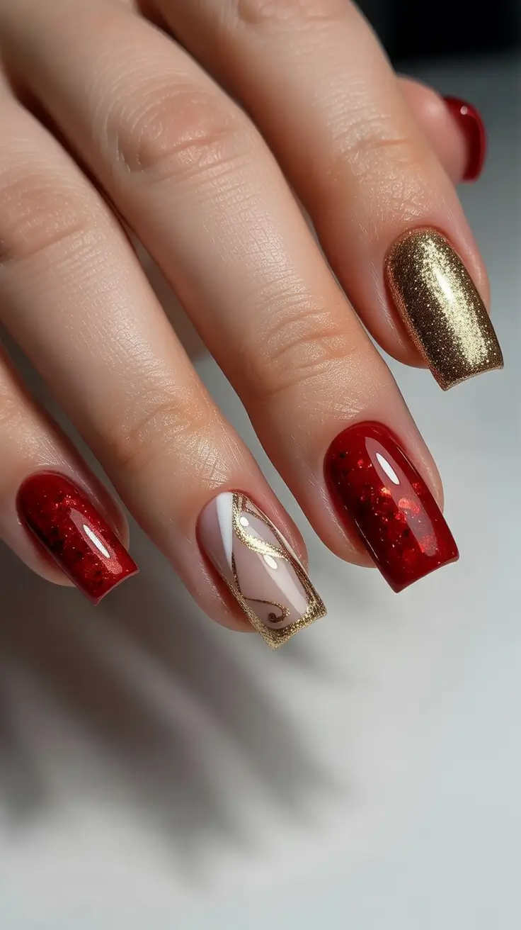 Best Acrylic Nails Christmas 2025 Golden Scarlet Glam