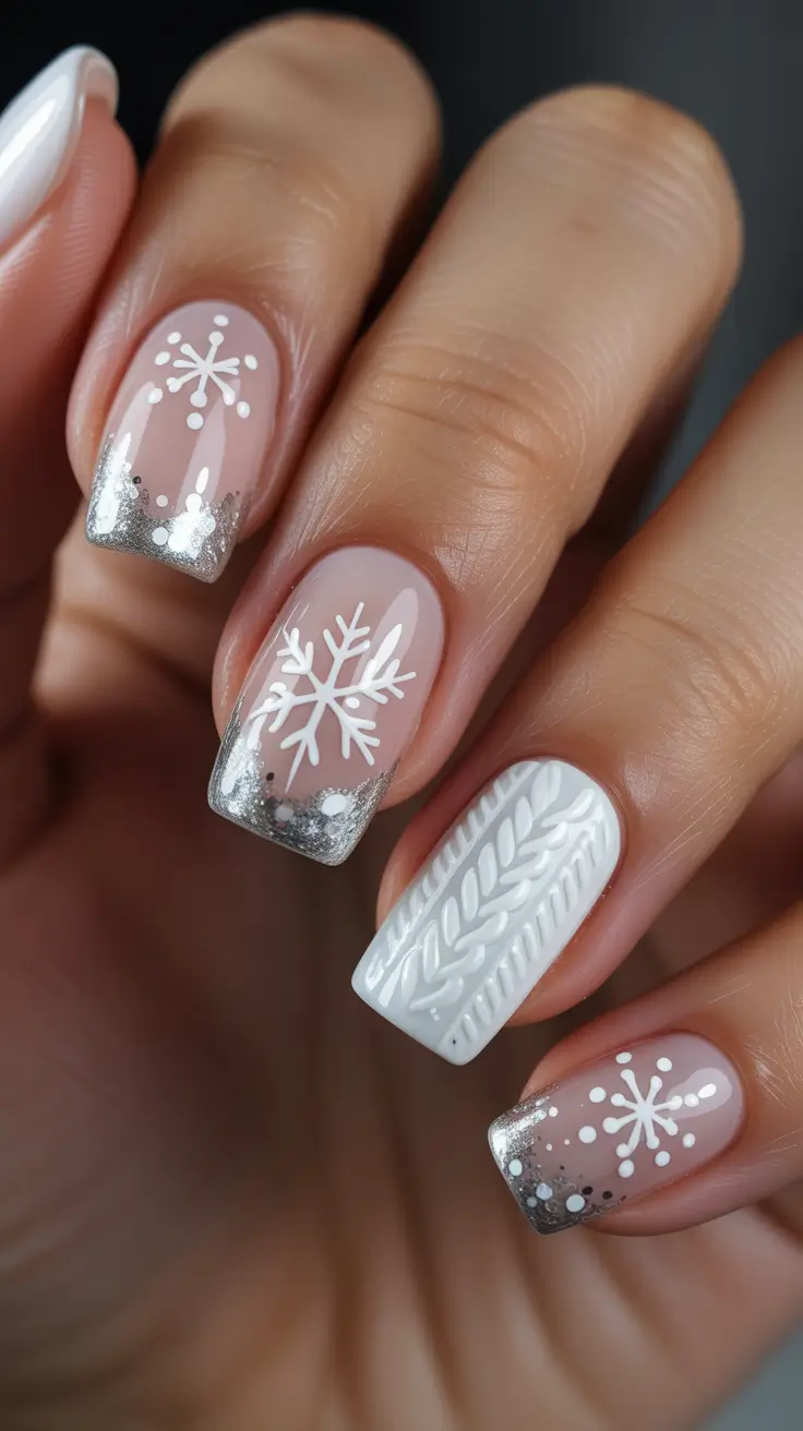Best Acrylic Nails Christmas 2025 Silver Snowflake Charm