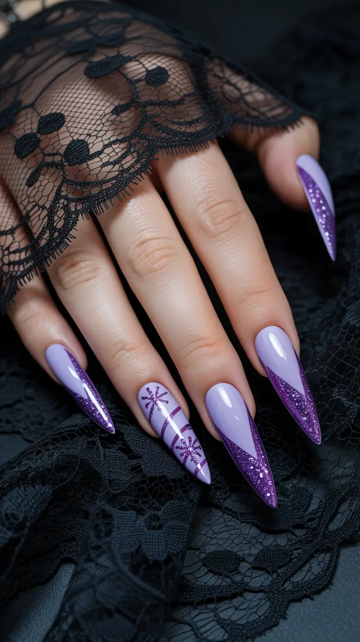 Best Acrylic Nails Christmas 2025 Frosted Lavender Spark