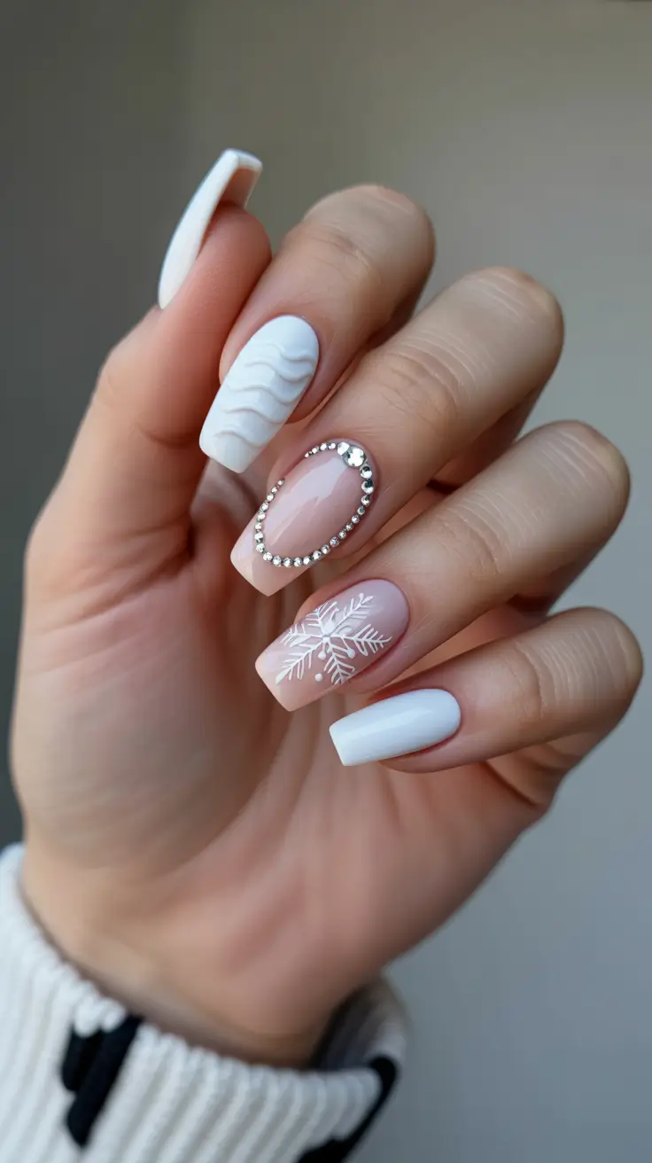 Best Acrylic Nails Christmas 2025 Crystal White Elegance