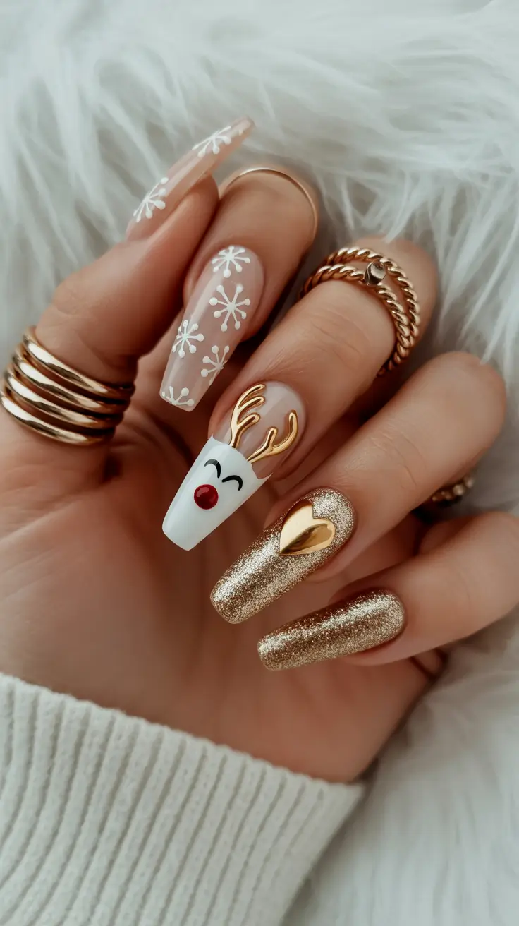 Best Acrylic Nails Christmas 2025 Golden Reindeer Magic