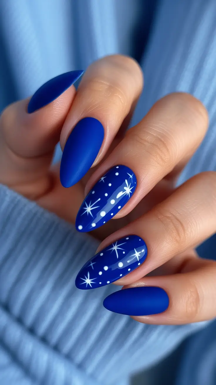 Best Blue Nails Winter 2025 2026 Matte Royal Starry Night