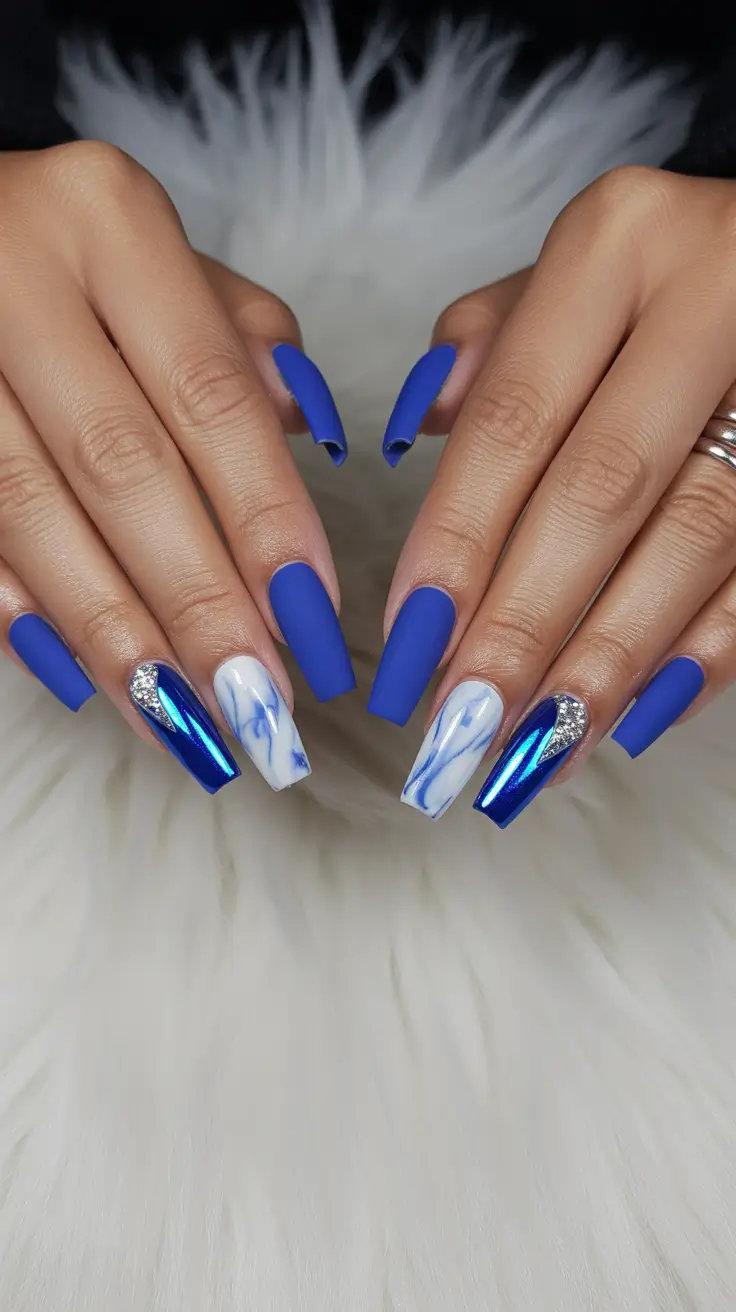 Best Blue Nails Winter 2025 2026 Winter Marble Luxury