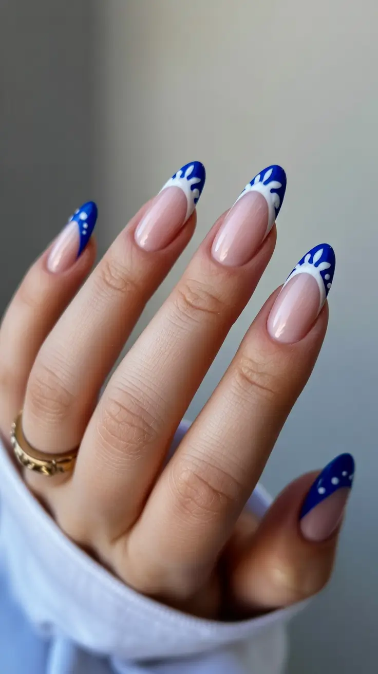 Best Blue Nails Winter 2025 2026 Blue French with Snow-Capped Tips