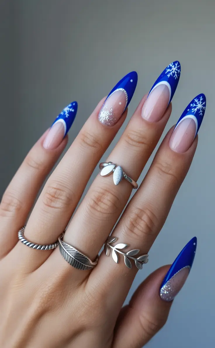 Best Blue Nails Winter 2025 2026 Royal Blue with Silver Frost