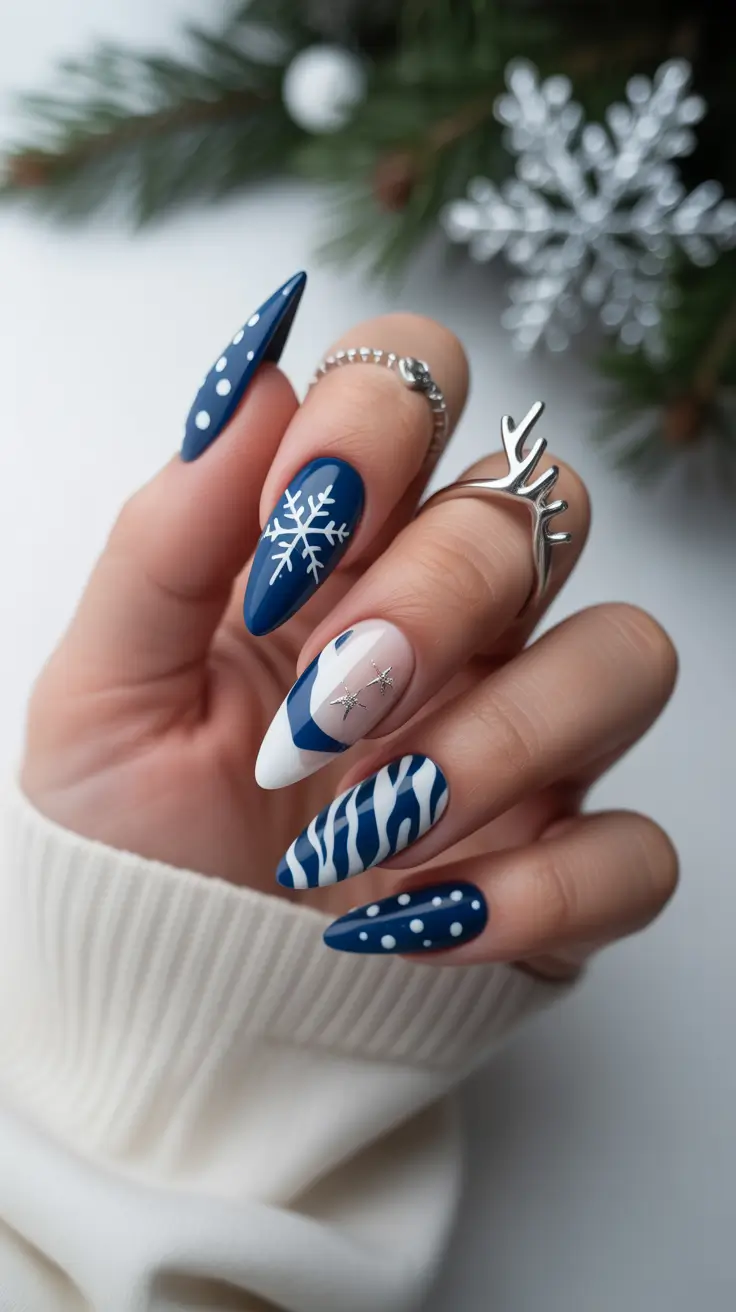 Best Blue Nails Winter 2025 2026 Nordic Dreams in Blue and White