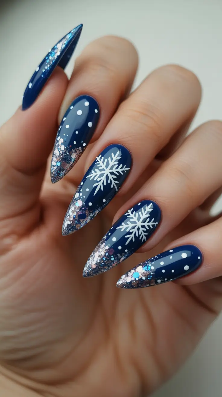 Best Blue Nails Winter 2025 2026 Snowfall Sparkle